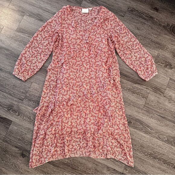 Maeve Anthropologie Sirena Ruffled Tunic in Pink Combo - Picture 1 of 8